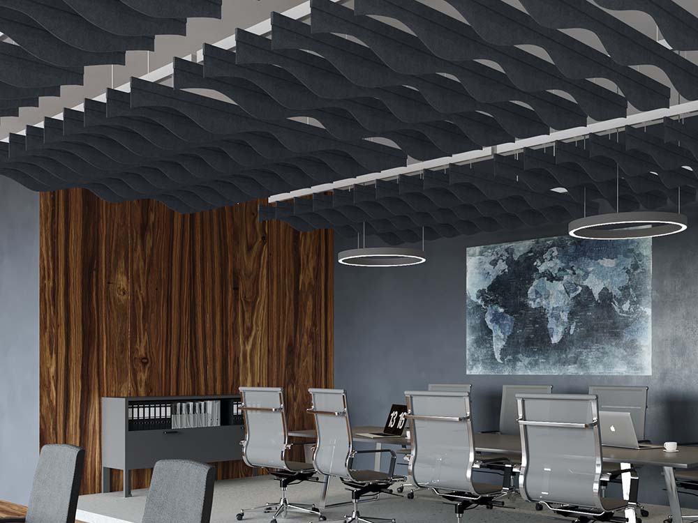 These stylish baffles also improve the acoustics dramatically