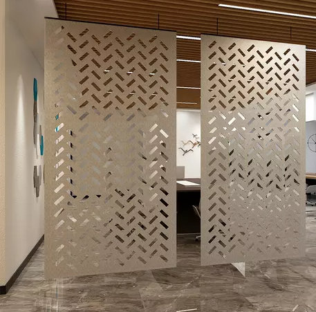 Beautiful herringbone details create both visual and acoustic privacy in open plan office