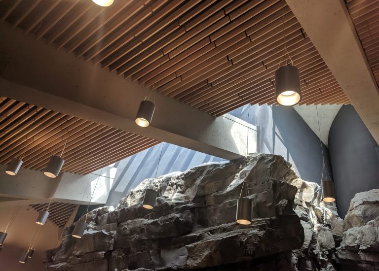 Rulon Panel Grille Suspended Wood Ceiling System | Shelly Lighting